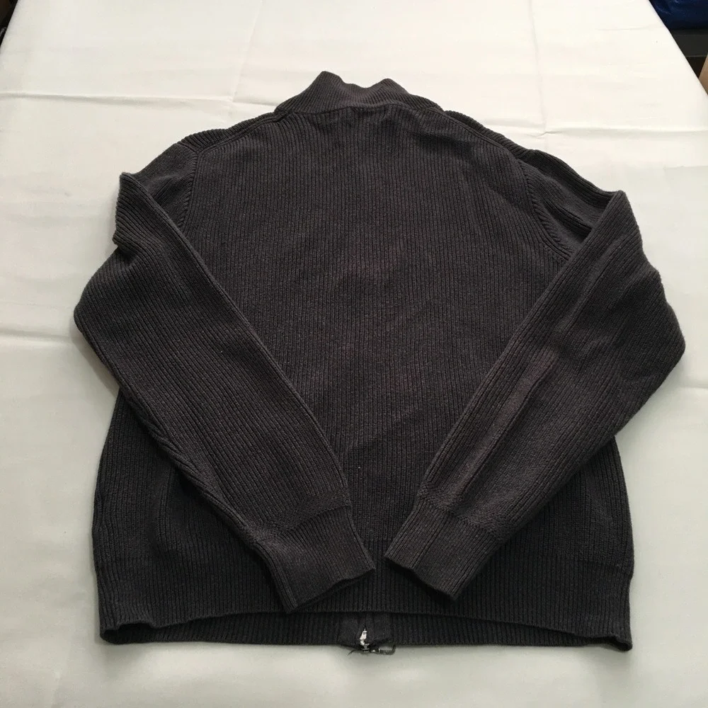 Polo Ralph Lauren Full Zip Sweater Mens Medium Dark Gray Ribbed Cotton Knit